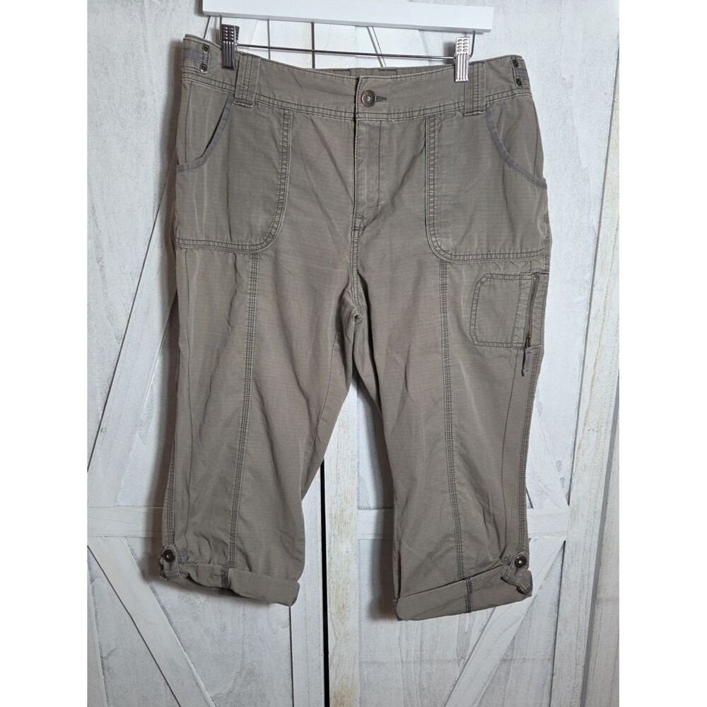 Eddie Bauer 100% Cotton Khaki Green Cuffed Capri Pants Size 14